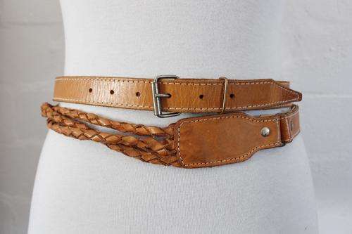 VINTAGE TAN BROWN GENUINE LEATHER WOVEN WRAP-AROUND BELT