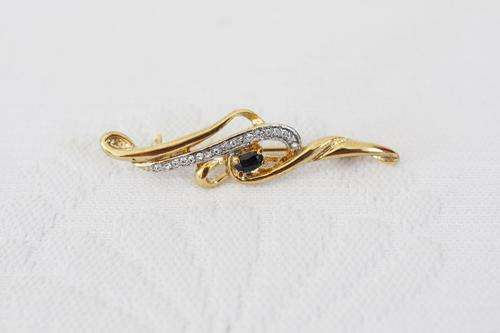 VINTAGE SAPPHIRE STONE GOLD PLATED BROOCH PIN