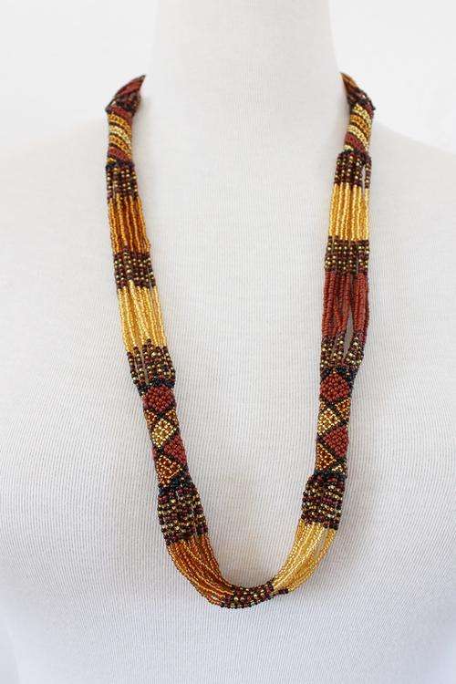 AFRICAN TRIBAL BROWN BLACK BEADED NECKLACE