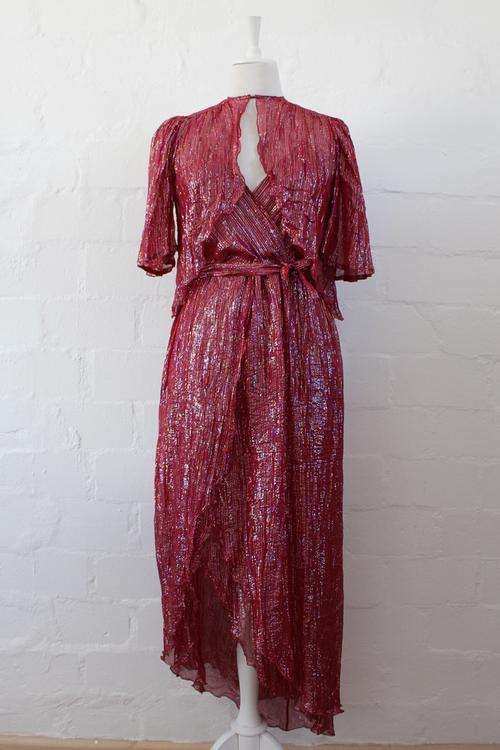 VINTAGE RED STRIPED SHIMMER TWO PIECE COCKTAIL DRESS TOP - SIZE 12