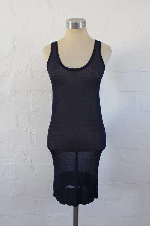 *JENNI BUTTON* DESIGNER NAVY BLUE SHEER STRETCH DRESS - SIZE 10