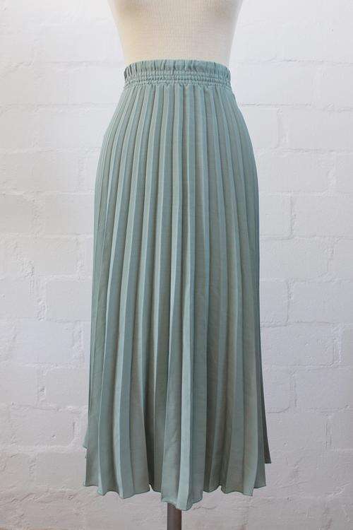 VINTAGE LIGHT GREEN PLEATED HIGH WAIST MIDI SKIRT - SIZE XL