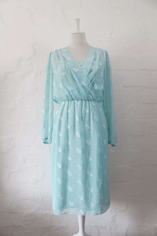 VINTAGE BLUE CROSS-OVER BUST SHEER COCKTAIL DRESS SET - SIZE 12