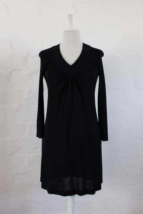 *CLAUDIA KREBSER* DESIGNER BLACK V-NECK LONG SLEEVE COCKTAIL DRESS - SIZE 10