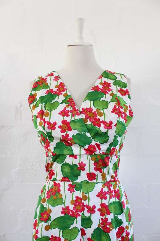 VINTAGE FLORAL PINK GREEN WHITE MAXI LONG OPEN BACK DRESS - SIZE 8