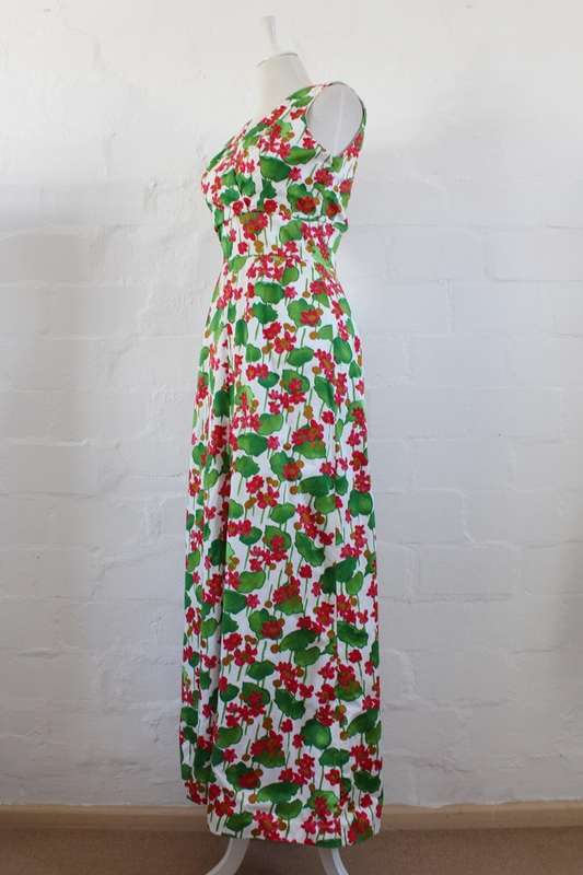 VINTAGE FLORAL PINK GREEN WHITE MAXI LONG OPEN BACK DRESS - SIZE 8