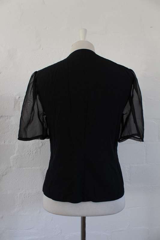 VINTAGE BLACK FLORAL POLKA DOT PRINTED BLOUSE SHIRT TOP - SIZE 8/10
