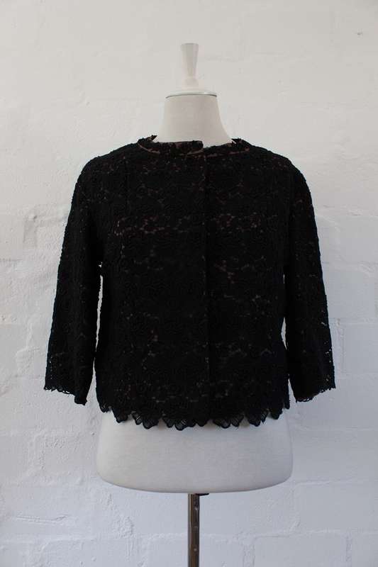 VINTAGE LACE OVERLAY BLACK TOP JACKET - SIZE 10