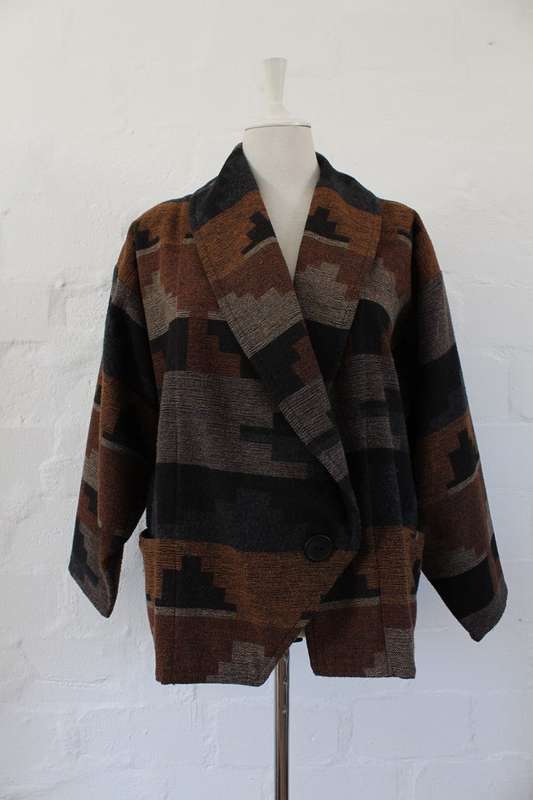 VINTAGE WOOL NAVAJO TRIBAL JACKET COAT - SIZE L