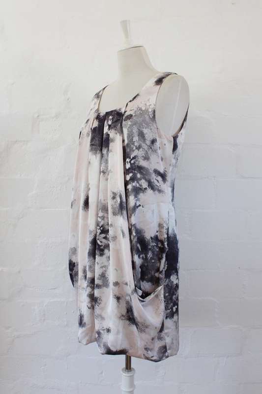 H&M GREY PINK PRINTED COCKTAIL DRESS - SIZE 12