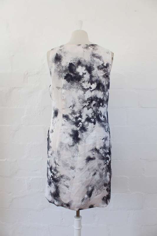 H&M GREY PINK PRINTED COCKTAIL DRESS - SIZE 12