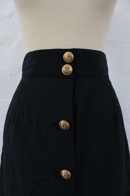 VINTAGE BLACK BUTTON DOWN MAXI SKIRT - SIZE 8