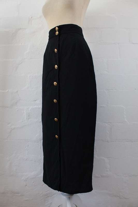 VINTAGE BLACK BUTTON DOWN MAXI SKIRT - SIZE 8