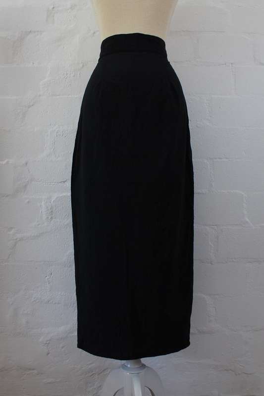 VINTAGE BLACK BUTTON DOWN MAXI SKIRT - SIZE 8