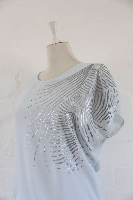 VINTAGE BABY BLUE SILVER PRINT DROP WAIST PLEATED DRESS - SIZE 12