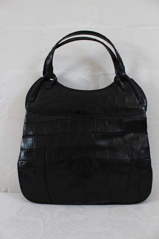 *GENUINE CROCODILE SKIN* VINTAGE BLACK LEATHER HANDBAG BAG