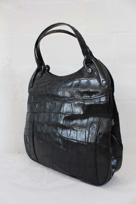 *GENUINE CROCODILE SKIN* VINTAGE BLACK LEATHER HANDBAG BAG