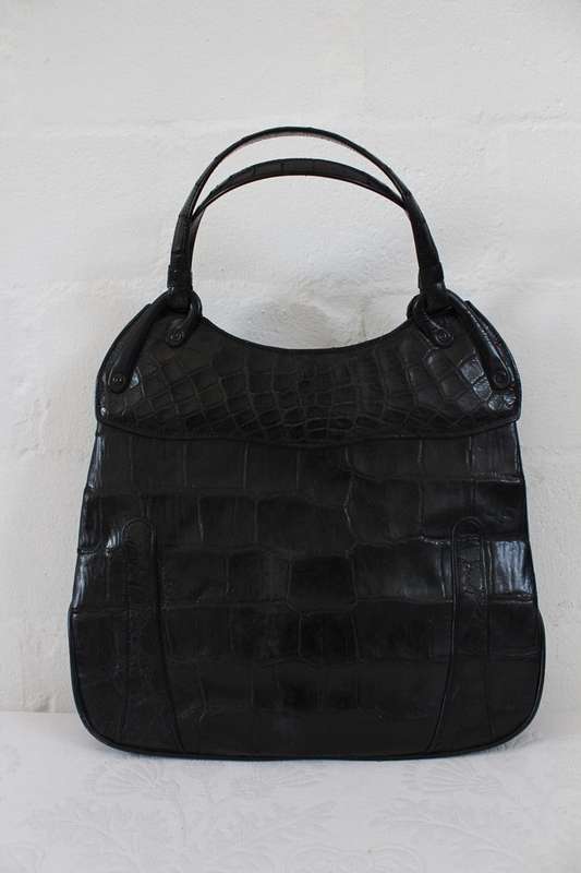 *GENUINE CROCODILE SKIN* VINTAGE BLACK LEATHER HANDBAG BAG