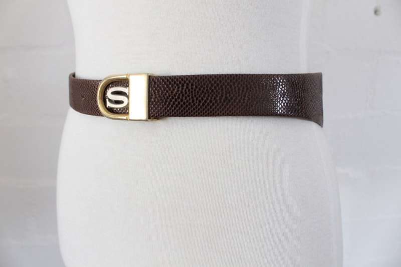 *GENUINE LIZARD SKIN* VINTAGE LEATHER BROWN WAIST BELT