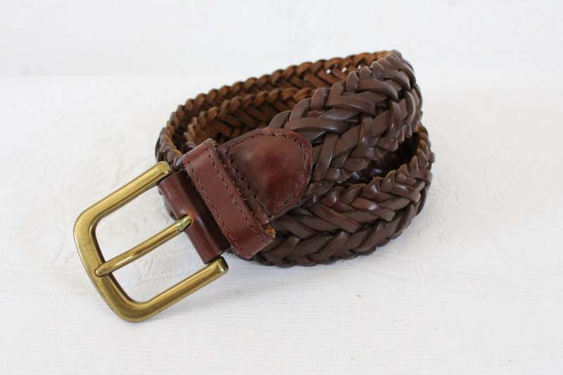 VINTAGE WOVEN BRAIDED GENUINE LEATHER BROWN BELT