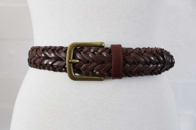 VINTAGE WOVEN BRAIDED GENUINE LEATHER BROWN BELT