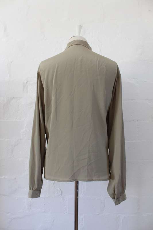 VINTAGE GREEN PUSSYBOW LONG SLEEVE SHIRT TOP BLOUSE - SIZE 16