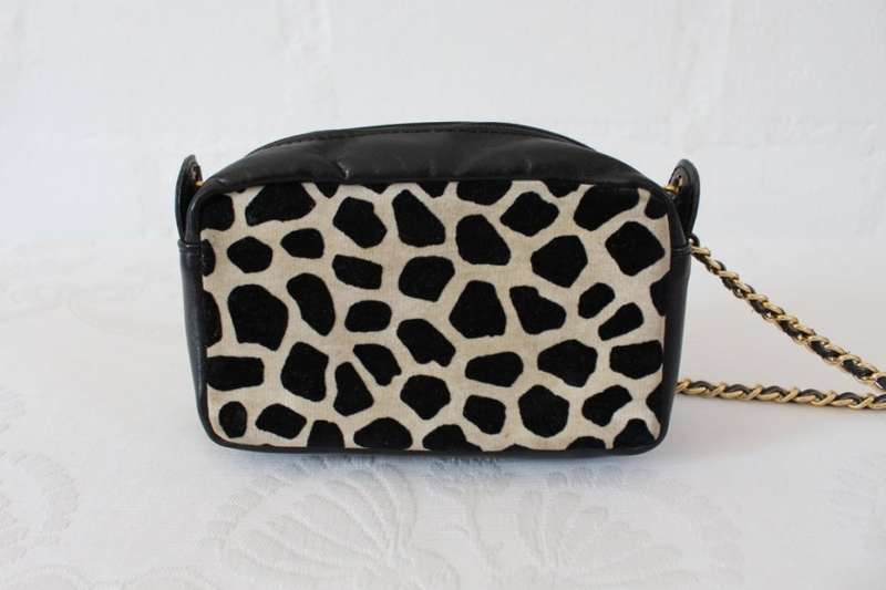 MINI VINTAGE ANIMAL PRINT BLACK GENUINE LEATHER CHAIN SLING BAG PURSE