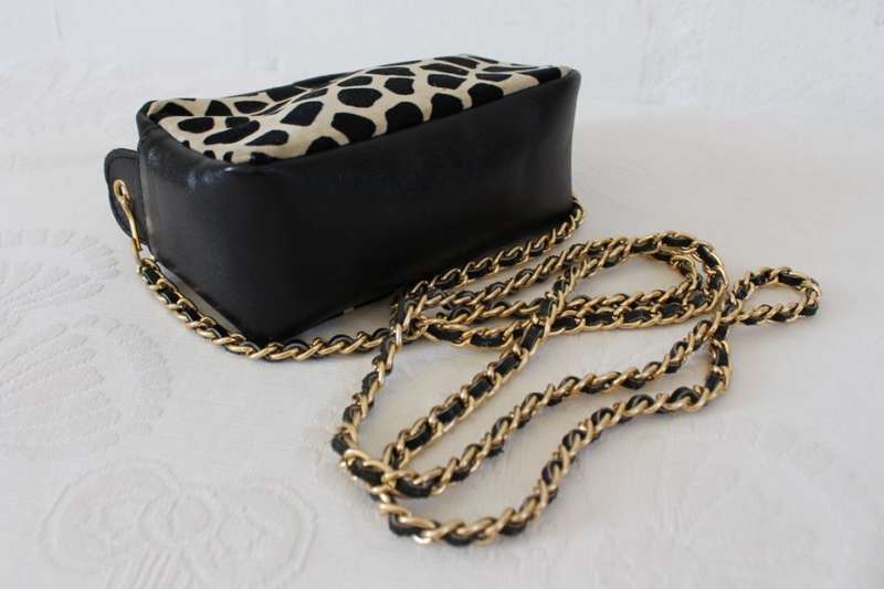 MINI VINTAGE ANIMAL PRINT BLACK GENUINE LEATHER CHAIN SLING BAG PURSE