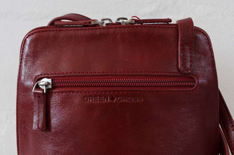 *GREEN CROSS* GENUINE LEATHER DESIGNER RED SLING HANDBAG BAG