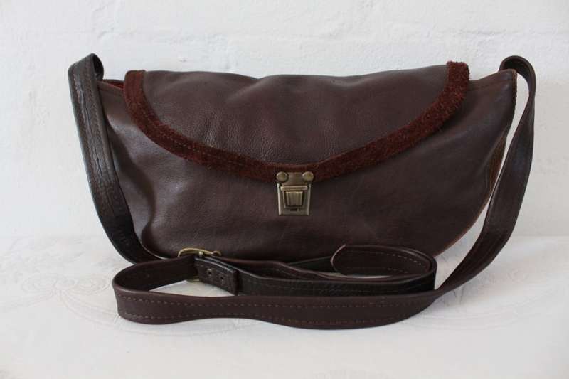 GENUINE LEATHER DARK BROWN SLING MESSENGER PURSE HANDBAG BAG