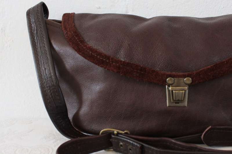 GENUINE LEATHER DARK BROWN SLING MESSENGER PURSE HANDBAG BAG