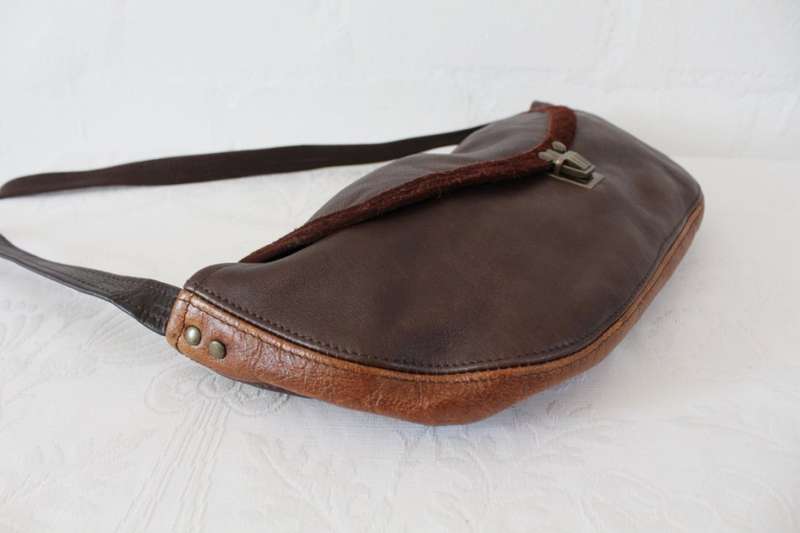GENUINE LEATHER DARK BROWN SLING MESSENGER PURSE HANDBAG BAG