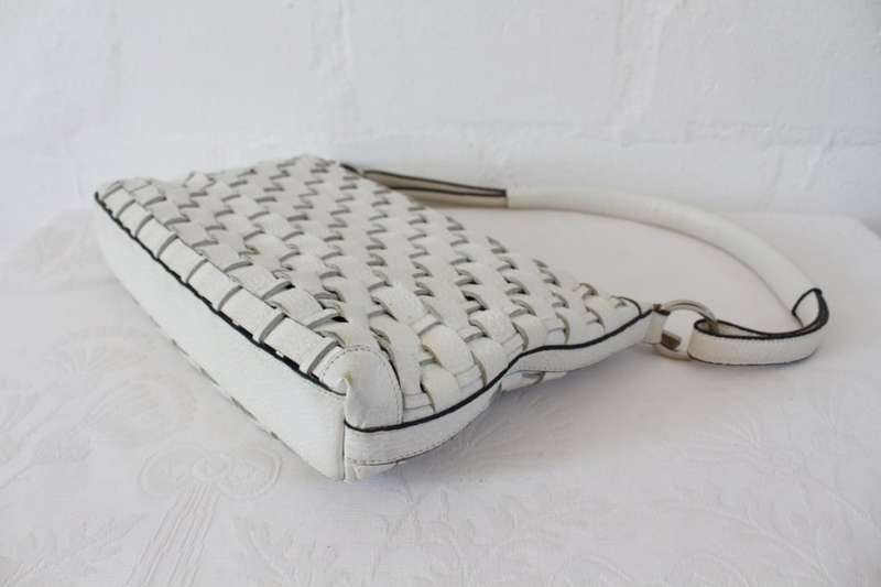 *WEILL BOUTIQUE* DESIGNER GENUINE LEATHER WHITE WOVEN SHOULDER BAG HANDBAG