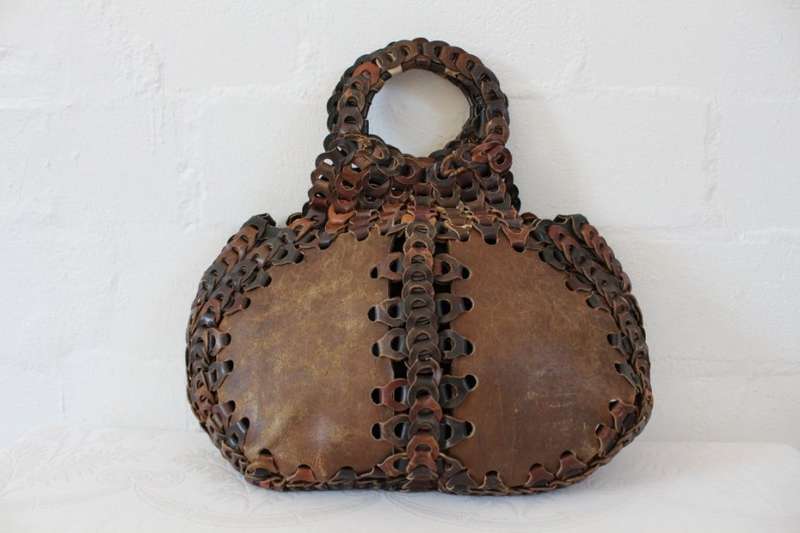 VINTAGE WOVEN GENUINE LEATHER BROWN LARGE SHOULDER BAG HANDBAG