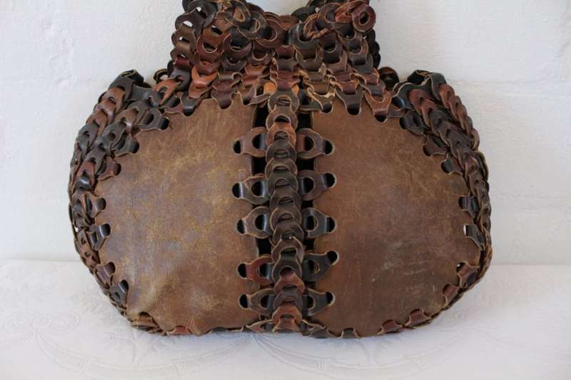 VINTAGE WOVEN GENUINE LEATHER BROWN LARGE SHOULDER BAG HANDBAG