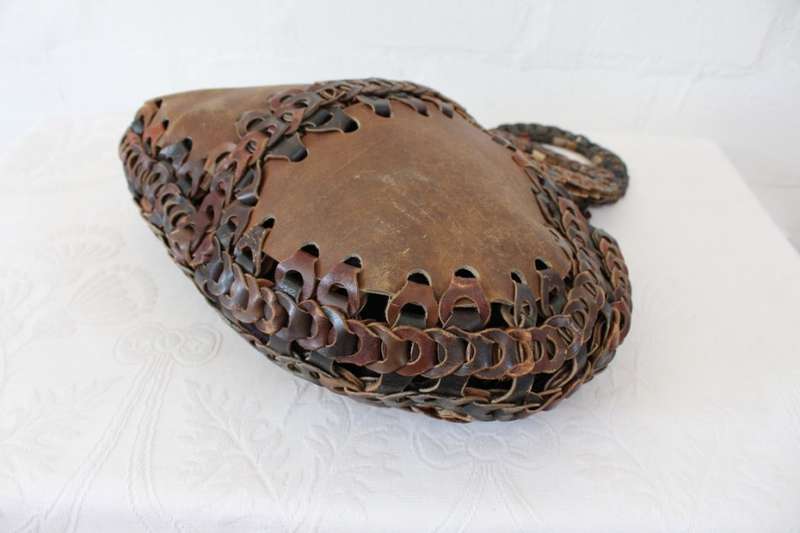 VINTAGE WOVEN GENUINE LEATHER BROWN LARGE SHOULDER BAG HANDBAG
