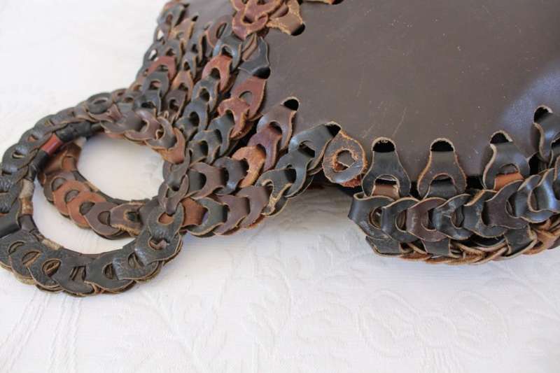VINTAGE WOVEN GENUINE LEATHER BROWN LARGE SHOULDER BAG HANDBAG