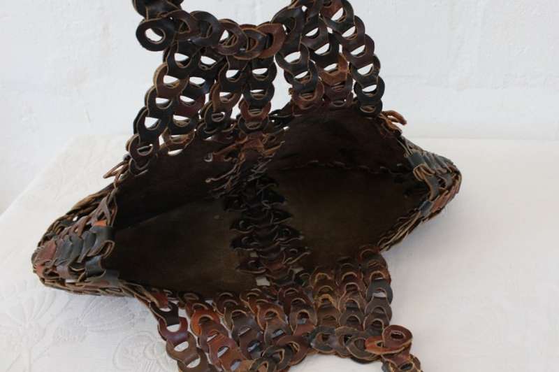 VINTAGE WOVEN GENUINE LEATHER BROWN LARGE SHOULDER BAG HANDBAG