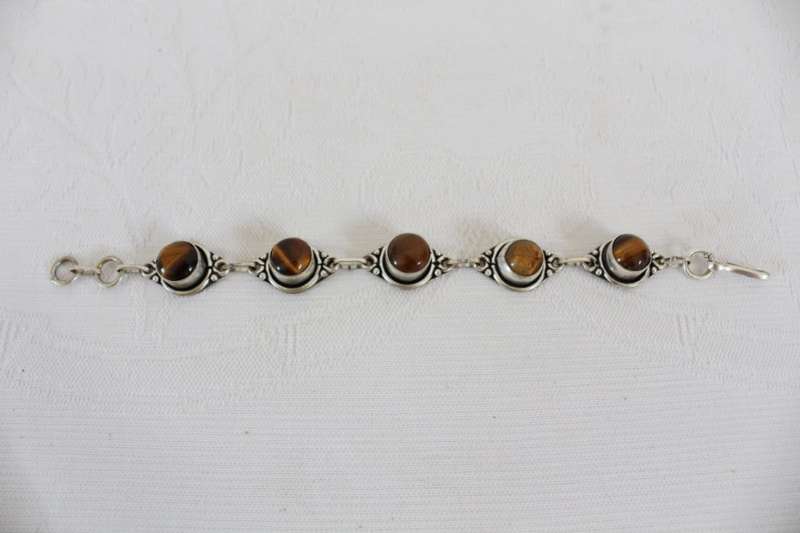 GENUINE TIGERS EYE GEM STONE VINTAGE SILVER PLATED BRACELET BANGLE