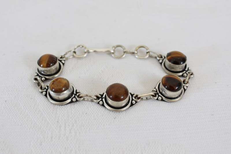 GENUINE TIGERS EYE GEM STONE VINTAGE SILVER PLATED BRACELET BANGLE