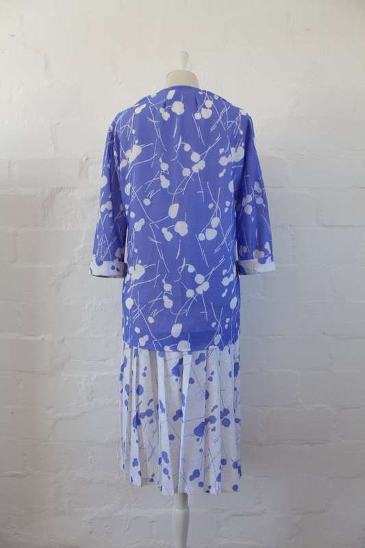 VINTAGE WHITE PURPLE PLEATED TWO PIECE DRESS TOP SET - SIZE 16
