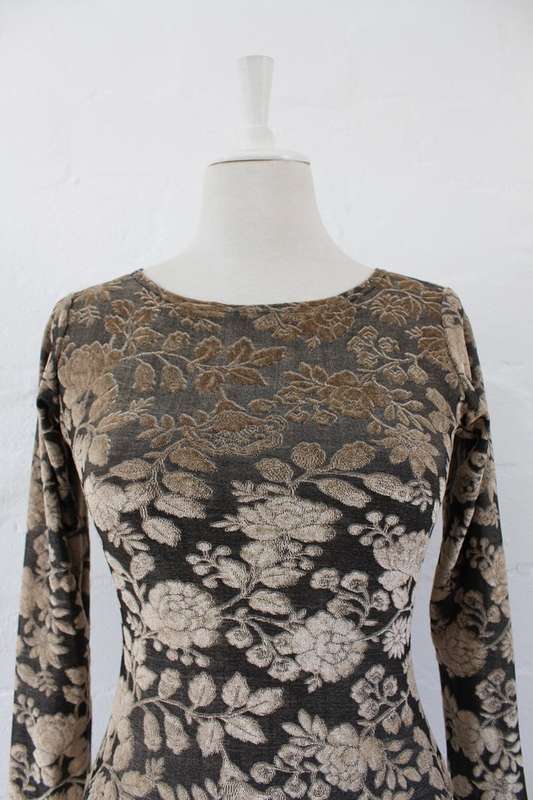 VINTAGE GOLD BLACK FLORAL VELVET LONG SLEEVE BODYSUIT TOP - SIZE S