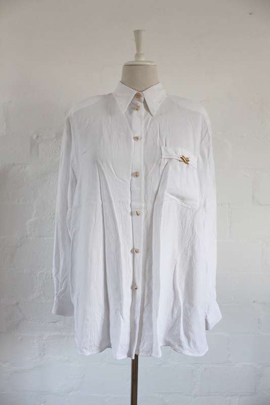 VINTAGE NEUMANN BERLIN DESIGNER WHITE LONG SLEEVE SHIRT TOP BLOUSE - SIZE 18
