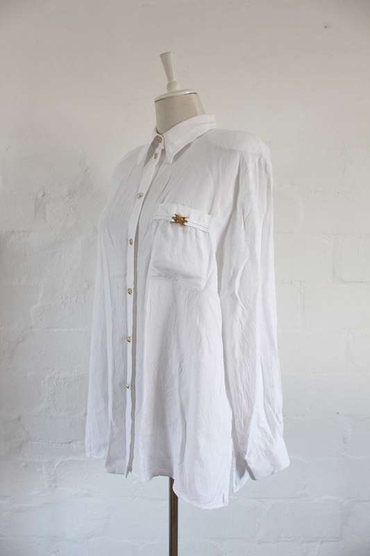 VINTAGE NEUMANN BERLIN DESIGNER WHITE LONG SLEEVE SHIRT TOP BLOUSE - SIZE 18