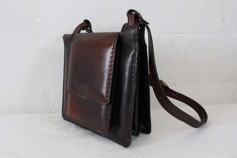 GENUINE THICK LEATHER VINTAGE BROWN SHOULDER BAG HANDBAG