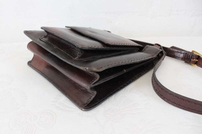 GENUINE THICK LEATHER VINTAGE BROWN SHOULDER BAG HANDBAG