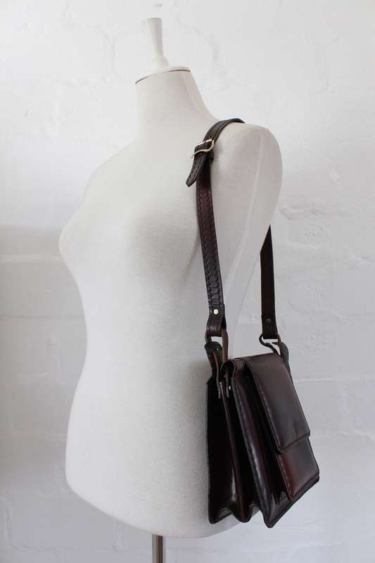 GENUINE THICK LEATHER VINTAGE BROWN SHOULDER BAG HANDBAG