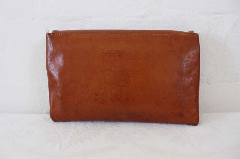 *GOLD PFEIL* VINTAGE DESIGNER GENUINE LEATHER TAN BROWN CLUTCH PURSE BAG