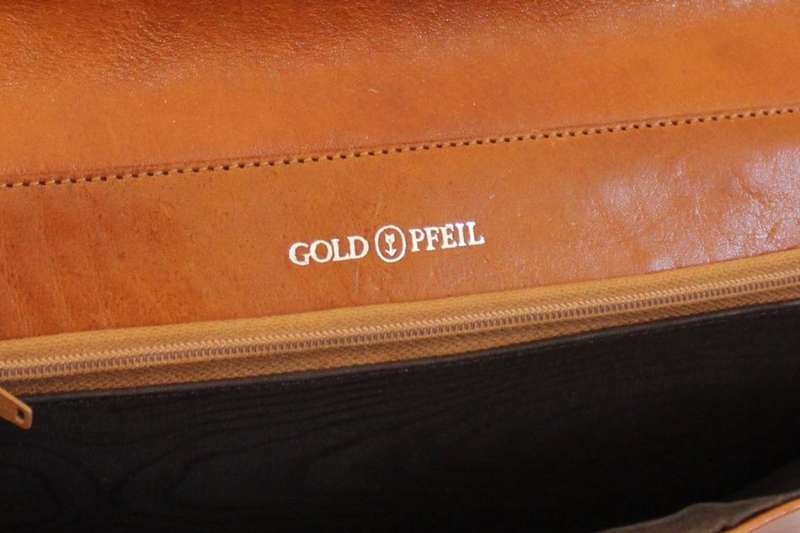 *GOLD PFEIL* VINTAGE DESIGNER GENUINE LEATHER TAN BROWN CLUTCH PURSE BAG