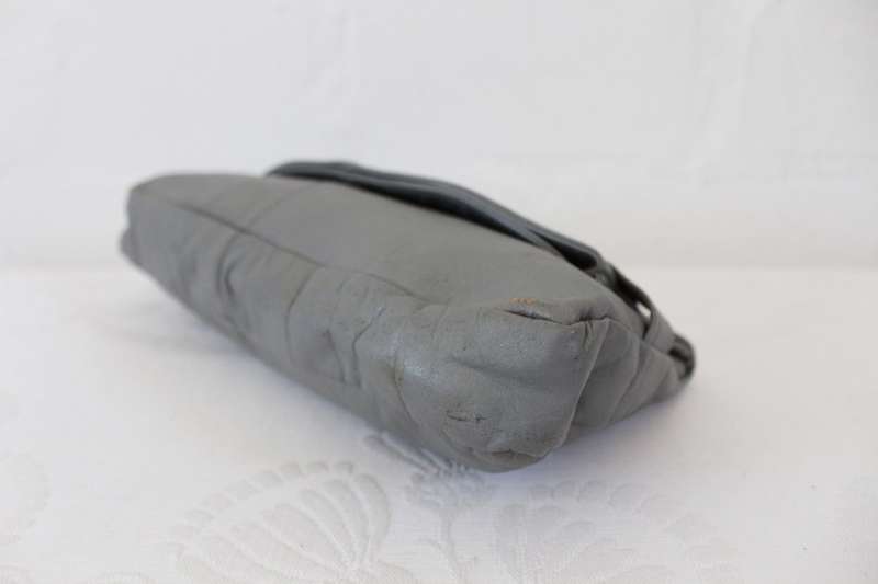 VINTAGE GENUINE LEATHER GREY FOLDOVER CLUTCH BAG PURSE HANDBAG